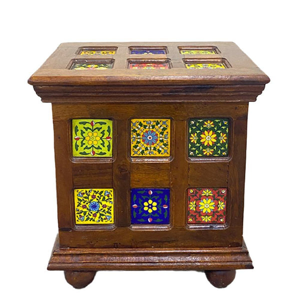 Wooden Storage Box With Tile Fittings - Min Ayn Home EID Sale