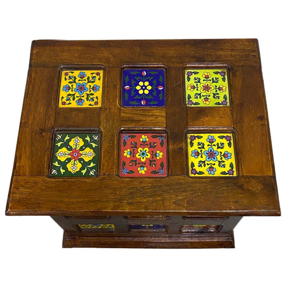 Wooden Storage Box With Tile Fittings - Min Ayn Home EID Sale
