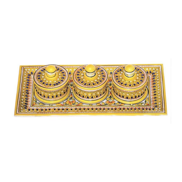 Gold Marble Tray With 3 Marble Bowls Decor - Min Ayn Home Home Decoration