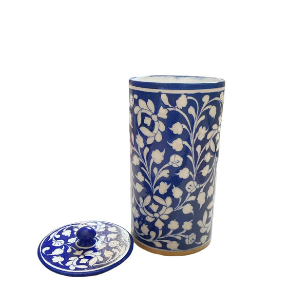 Floral Blue Pottery Jar