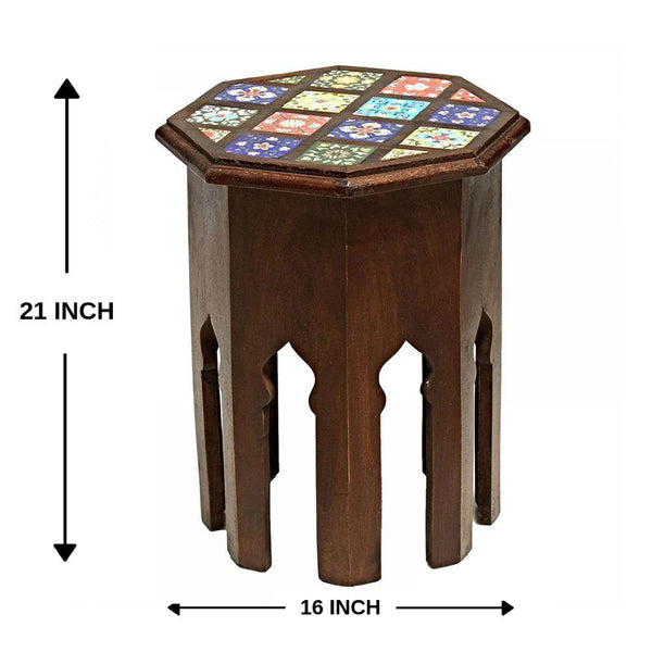 Octagonal Tile Fitted Stool Dark Brown - Min Ayn Home Home Decoration