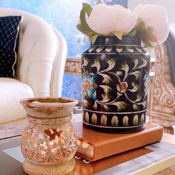Blue Pottery Floral Planter - Min Ayn Home Home Decoration