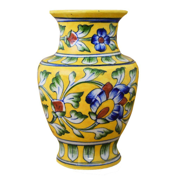 Blue Pottery Yellow Vase - Min Ayn Home Home Decoration