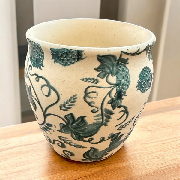 No-Handle Floral Ceramic Cups – Set of 6 | Hand-Painted Tea, Coffee & Espresso Cup Set