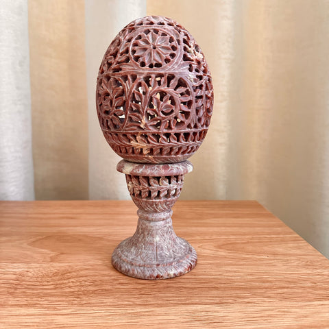 Marble Carved Egg-Shaped Candle Holder with Pedestal