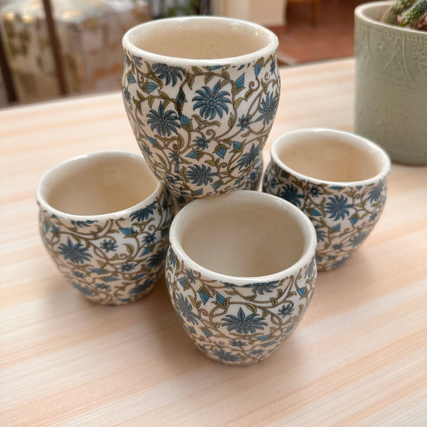 Floral Ceramic Cups – Set of 6 | Hand-Painted Tea, Coffee & Espresso Cup Set