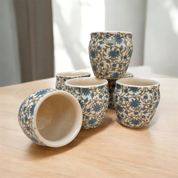 Floral Ceramic Cups – Set of 6 | Hand-Painted Tea, Coffee & Espresso Cup Set
