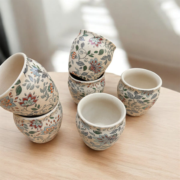 Floral Ceramic Cups – Set of 6