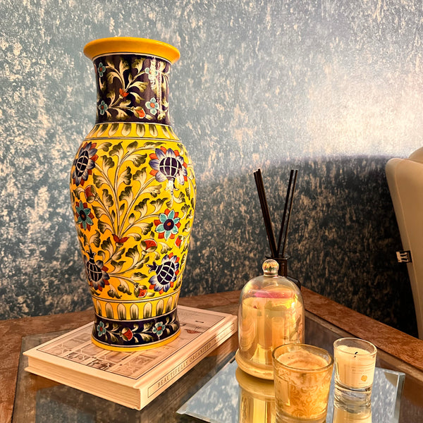 Blue Yellow Pottery Accent Floral Vase