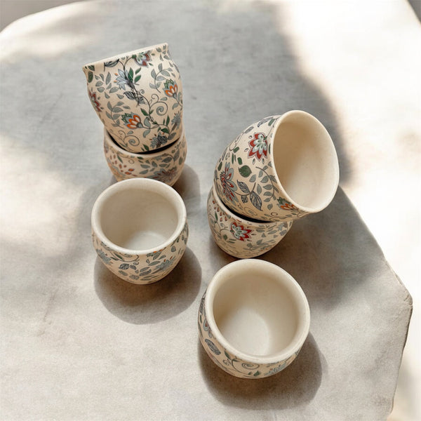 Floral Ceramic Cups – Set of 6