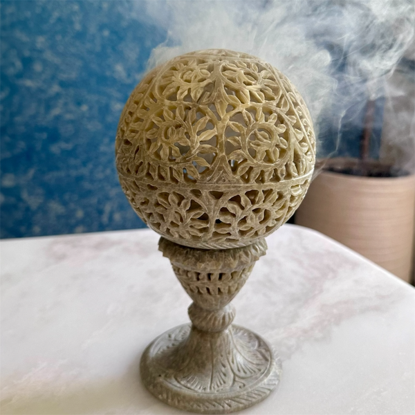 Hand-Carved Marble Bakhoor Burner & Candle Holder