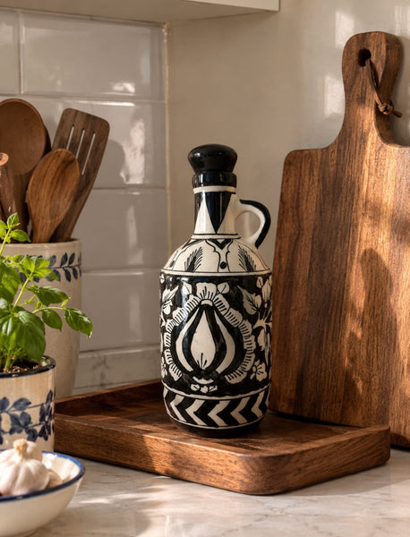 Black & White Ceramic Oil Bottle