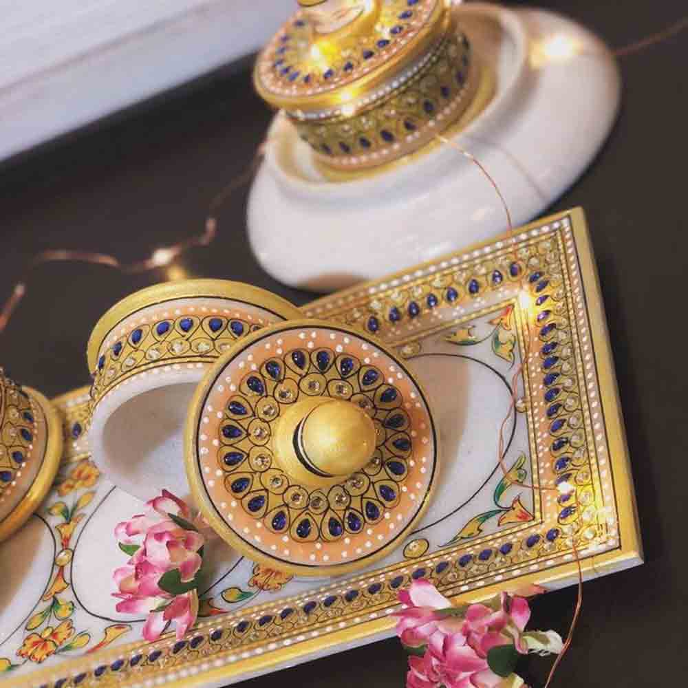 Gold Marble Tray With 3 Marble Bowls Decor