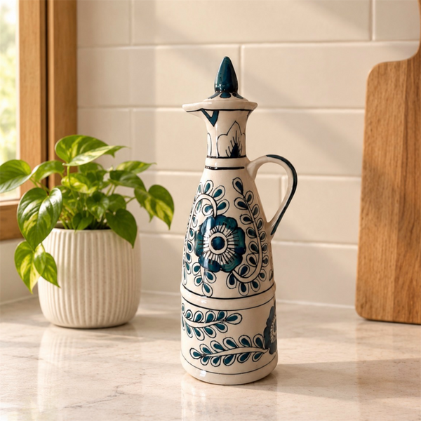 Blue Floral Ceramic Oil Bottle