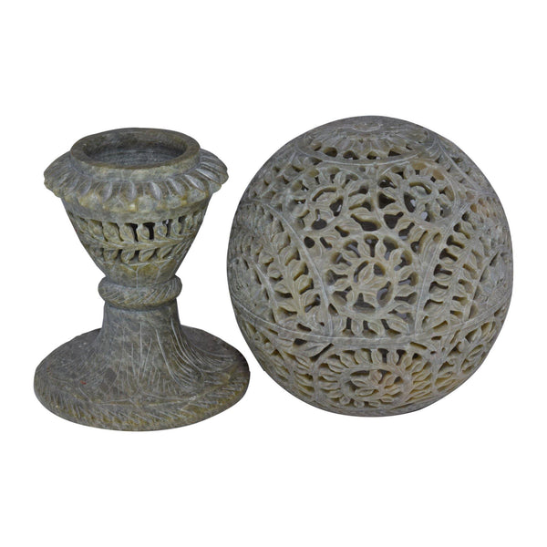 Marble Candle Holder Ball With Pedestal - Min Ayn Home Home Decoration