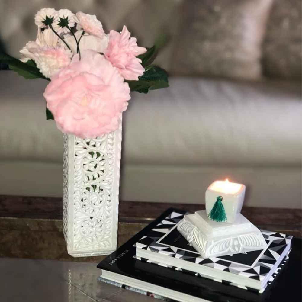 White Marble Candle Holder - Min Ayn Home Home Decoration