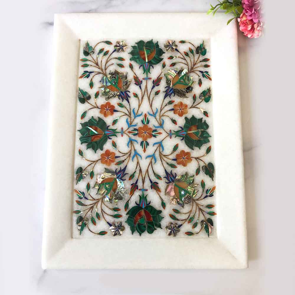Marble Square Plate Floral Tray - Min Ayn Home Home Decoration