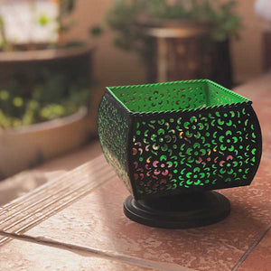 Metal Votive Candle Holder Black and Green - Min Ayn Home Home Decoration