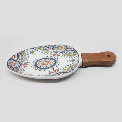 Ceramic Serving Pan With Wooden Handle