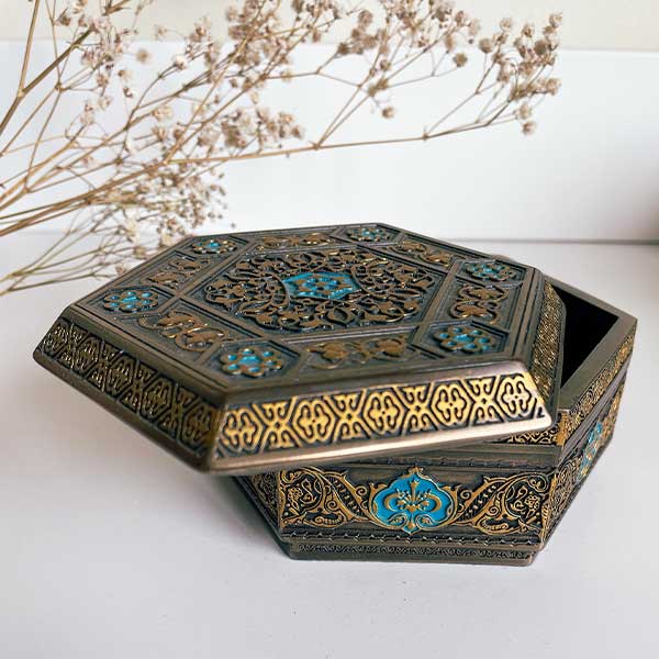 Metal Arabesque Flat Trinket Box - Min Ayn Home Home Decoration