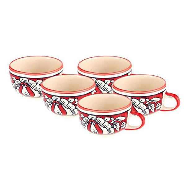 Red Tea Cups  Set of 5 - Min Ayn Home Home Decoration