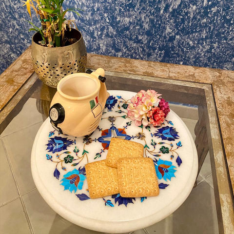 Marble Inlay Round Tray - Min Ayn Home Home Decoration