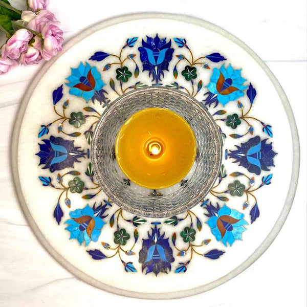 Marble Inlay Round Tray - Min Ayn Home Home Decoration