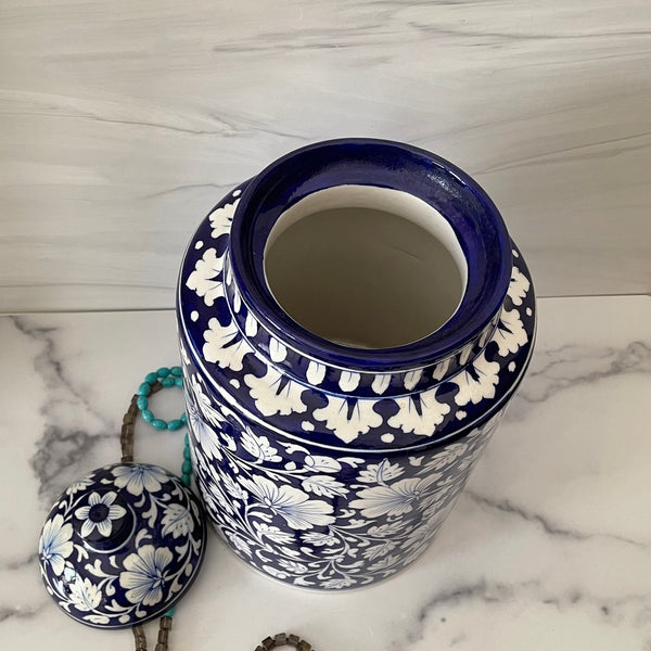 Blue Pottery Decorative Floral Jar