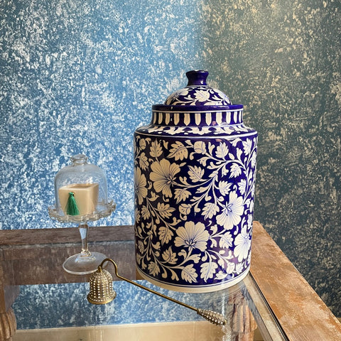 Blue Pottery Decorative Floral Jar