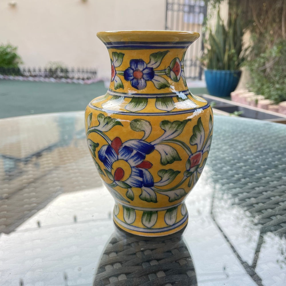 Blue Pottery Yellow Vase