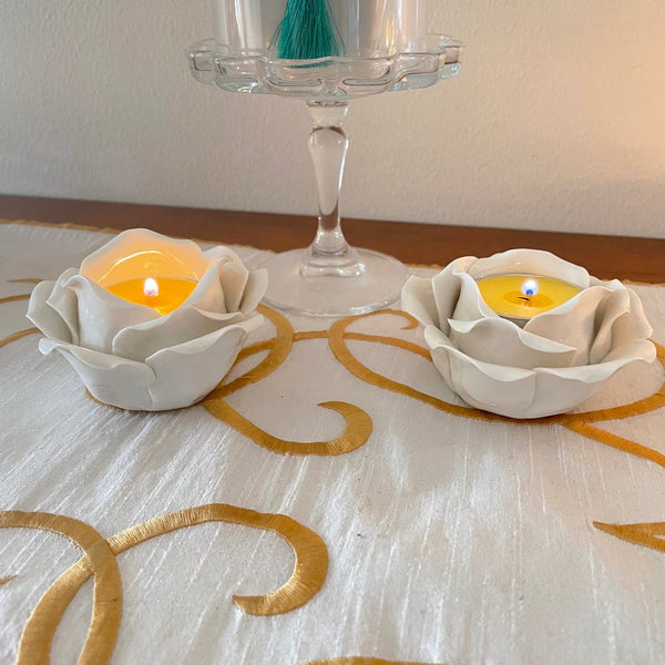 Ceramic Tea Light Candle Holder Rose Design