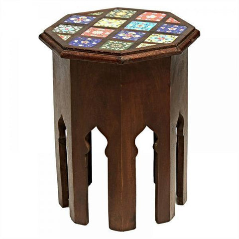 Octagonal Tile Fitted Stool Dark Brown - Min Ayn Home Home Decoration