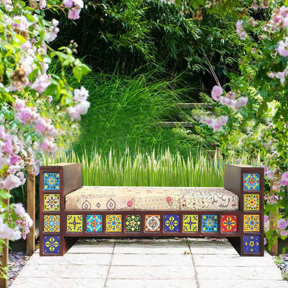 Ceramic Tiles Wooden Garden Outdoor Indoor Bench Stool Chair