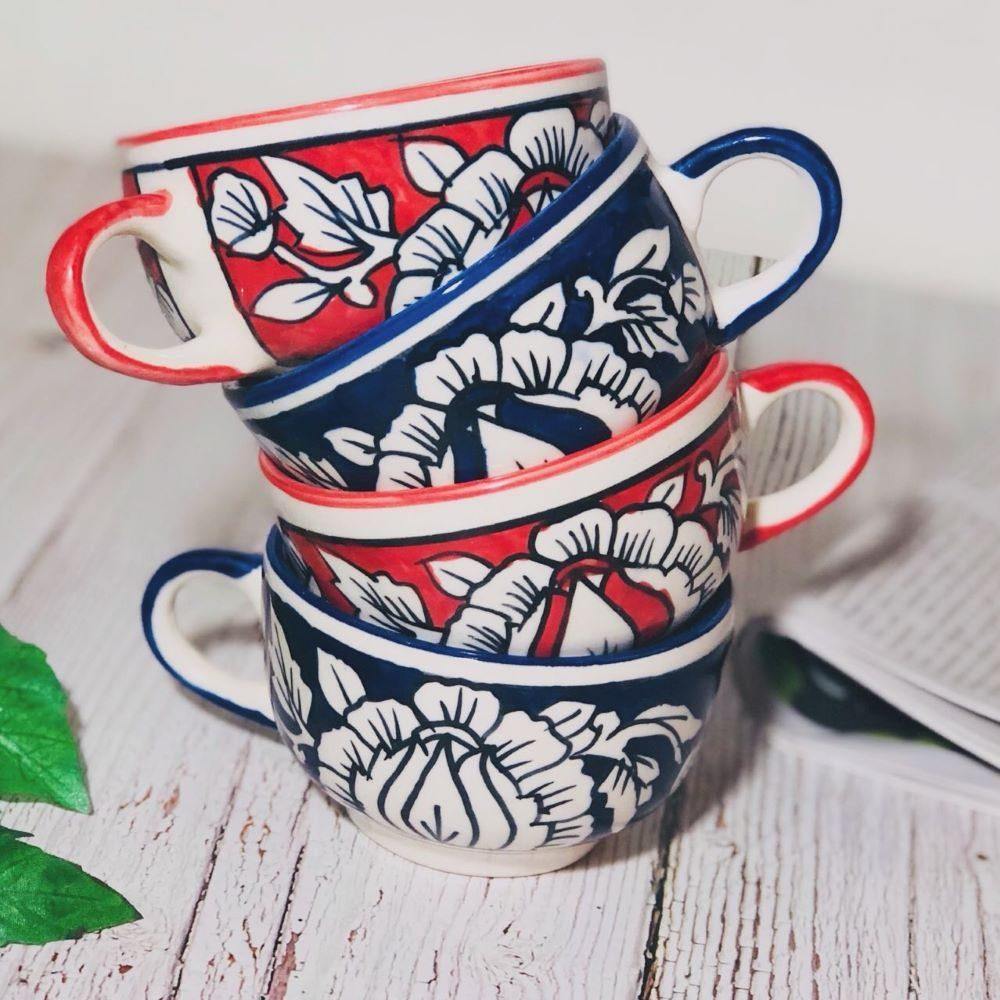 Red Tea Cups  Set of 5 - Min Ayn Home Home Decoration