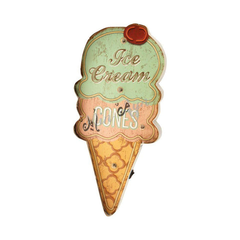 Ice Cream Metal Wall Decor With Lights - Min Ayn Home Home Decoration