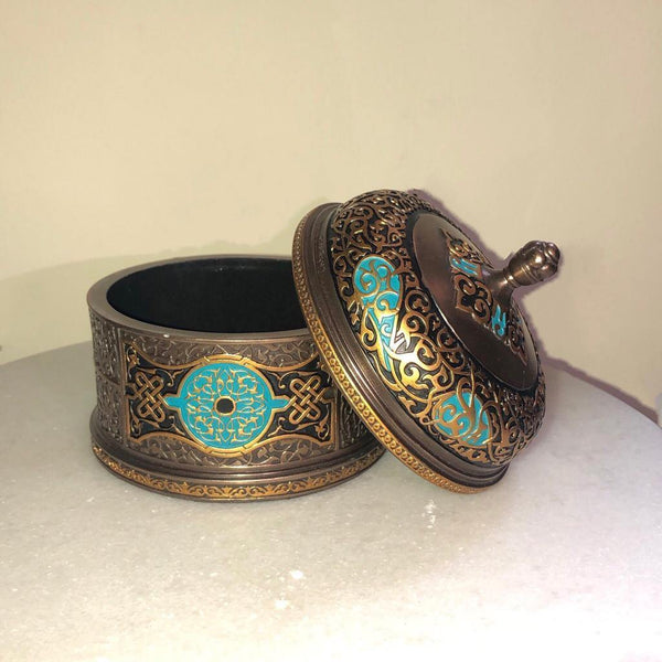 Metal Arabesque Round Trinket Box - Min Ayn Home Home Decoration