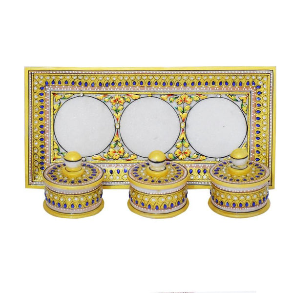 Gold Marble Tray With 3 Marble Bowls Decor - Min Ayn Home Home Decoration