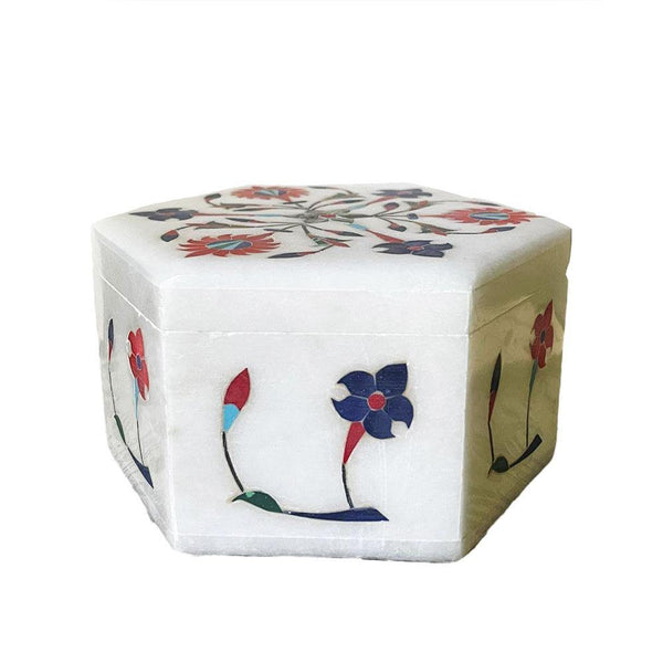 Marble Inlay Hexagonal Trinket Box - Min Ayn Home Home Decoration