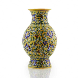 Vase Blue Pottery Yellow - Min Ayn Home Home Decoration