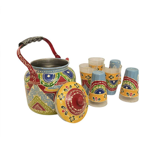 Hand Painted Red Tea Kettle With Cups Set