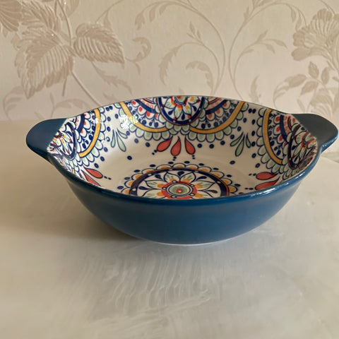 Blue Floral Rice Bowl With Handles