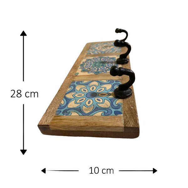 Ceramic Tiles Wooden Hooks Wall Decor