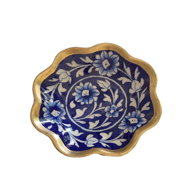 Snack Plate Blue Pottery Dark Blue plate with gold rim