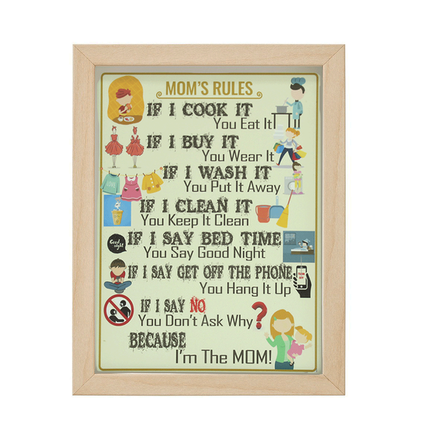 Mom's Rule Wooden Wall Decor - Min Ayn Home Home Decoration