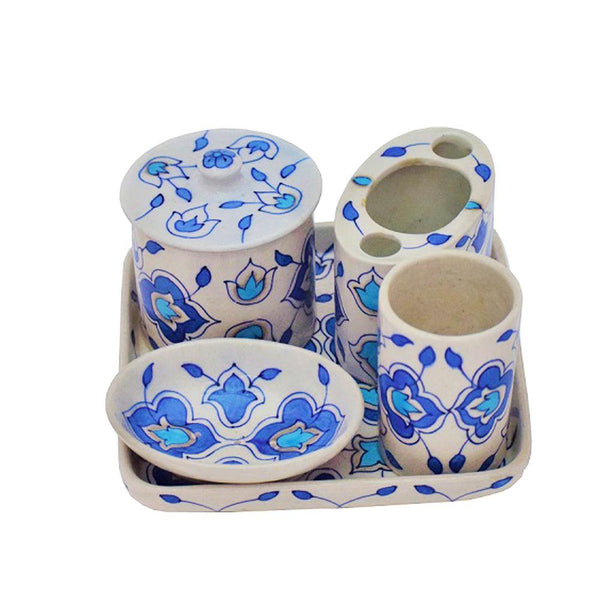 Bathroom Set White and Blue - Min Ayn Home Home Decoration