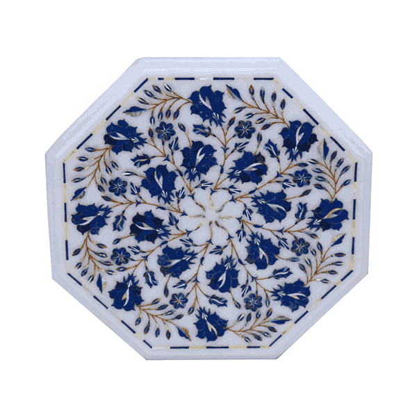 Marble Plate With Blue Design - Min Ayn Home Home Decoration