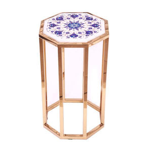 Marble Side Table with 8 Flowers Design - Min Ayn Home Home Decoration