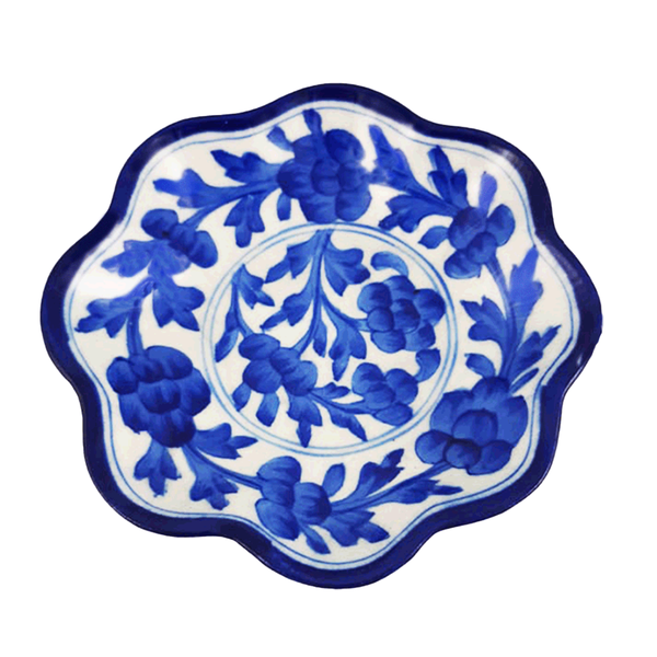 Snack Plate Blue Pottery Floral - Min Ayn Home Home Decoration
