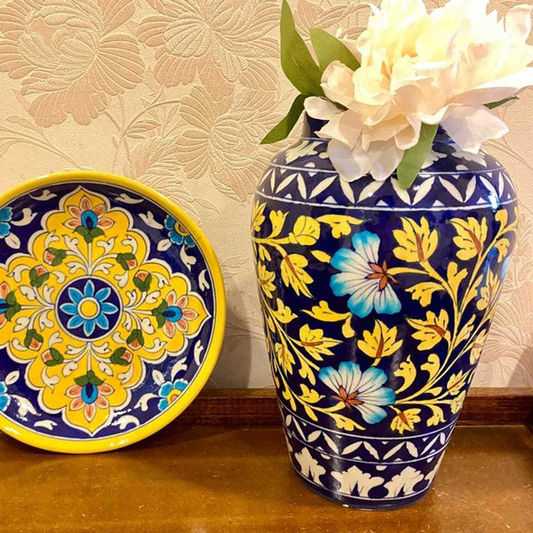 Blue Pottery Vase Floral - Min Ayn Home Home Decoration