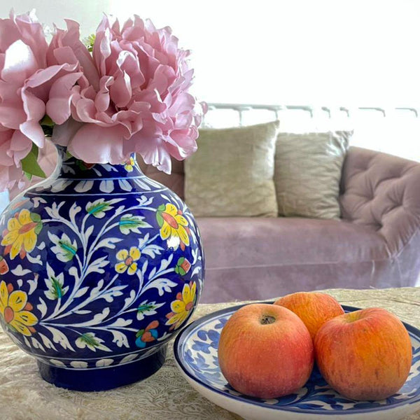 Blue Pottery Floral Vase - Min Ayn Home Home Decoration